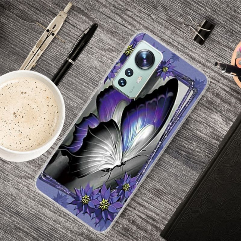 Coque Xiaomi 12 / 12X Silicone Papillon Violet