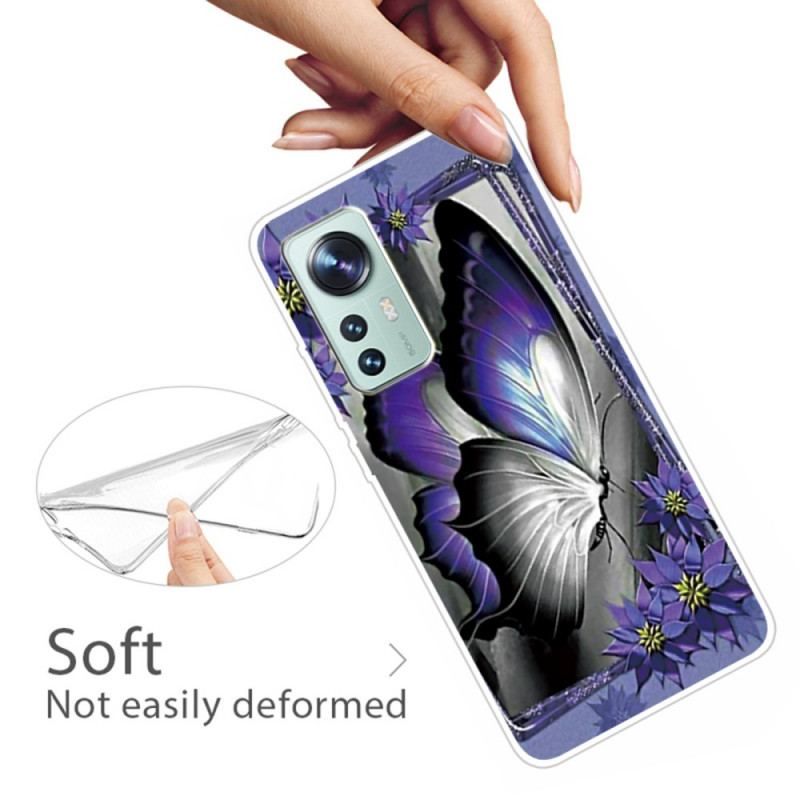 Coque Xiaomi 12 / 12X Silicone Papillon Violet