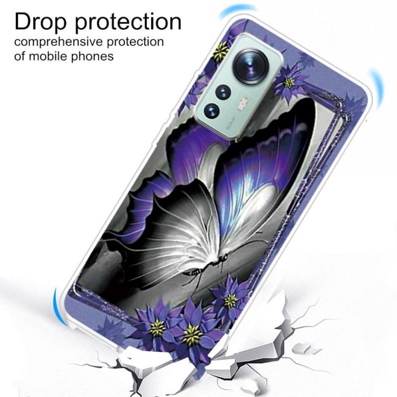 Coque Xiaomi 12 / 12X Silicone Papillon Violet