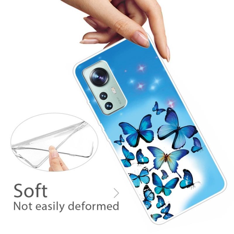 Coque Xiaomi 12 / 12X Silicone Papillons Bleus