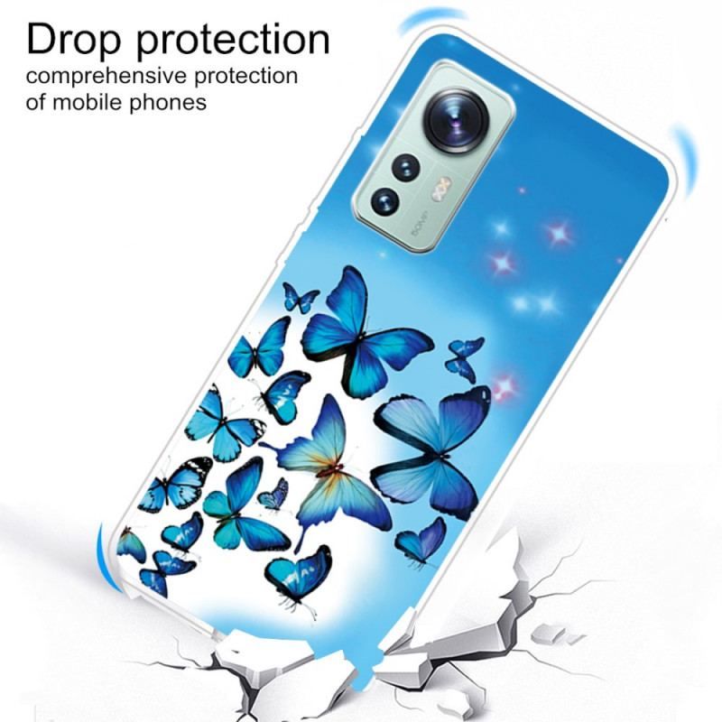 Coque Xiaomi 12 / 12X Silicone Papillons Bleus