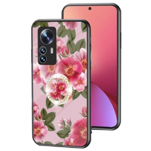 Coque Xiaomi 12 / 12X Verre Trempé avec Anneau Fleurs