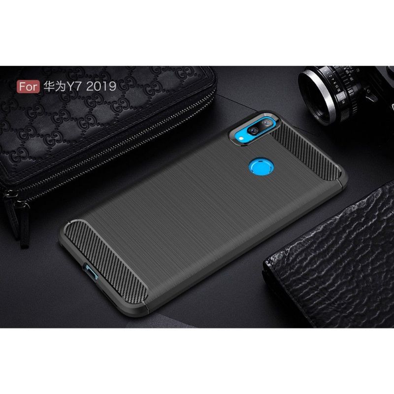 Huawei Y7 2019 - Coque gel brossé carbone