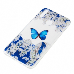 Huawei Y7 2019 - Coque papillon bleu floraison