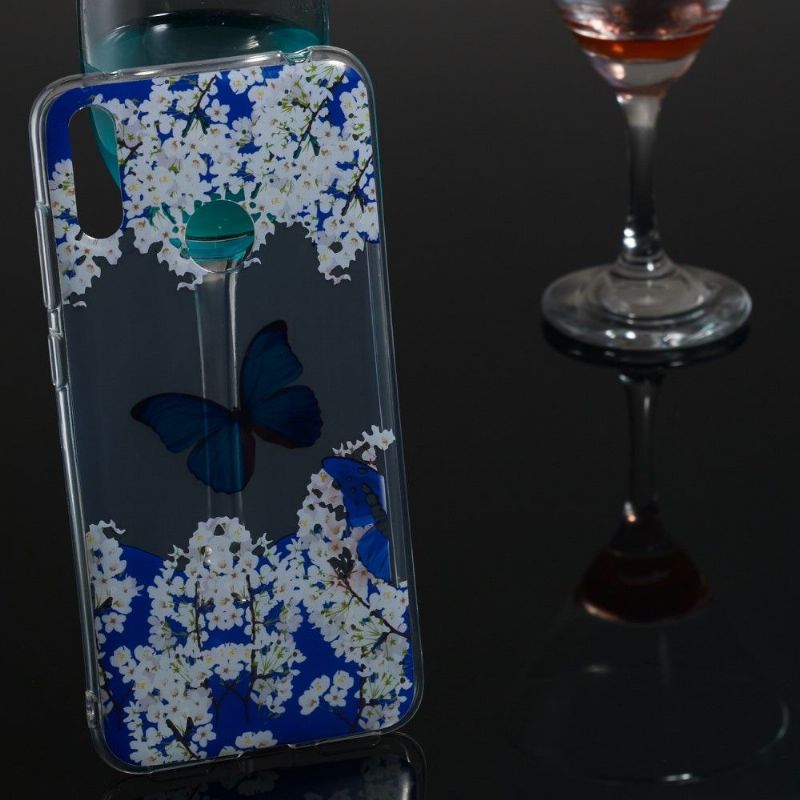 Huawei Y7 2019 - Coque papillon bleu floraison