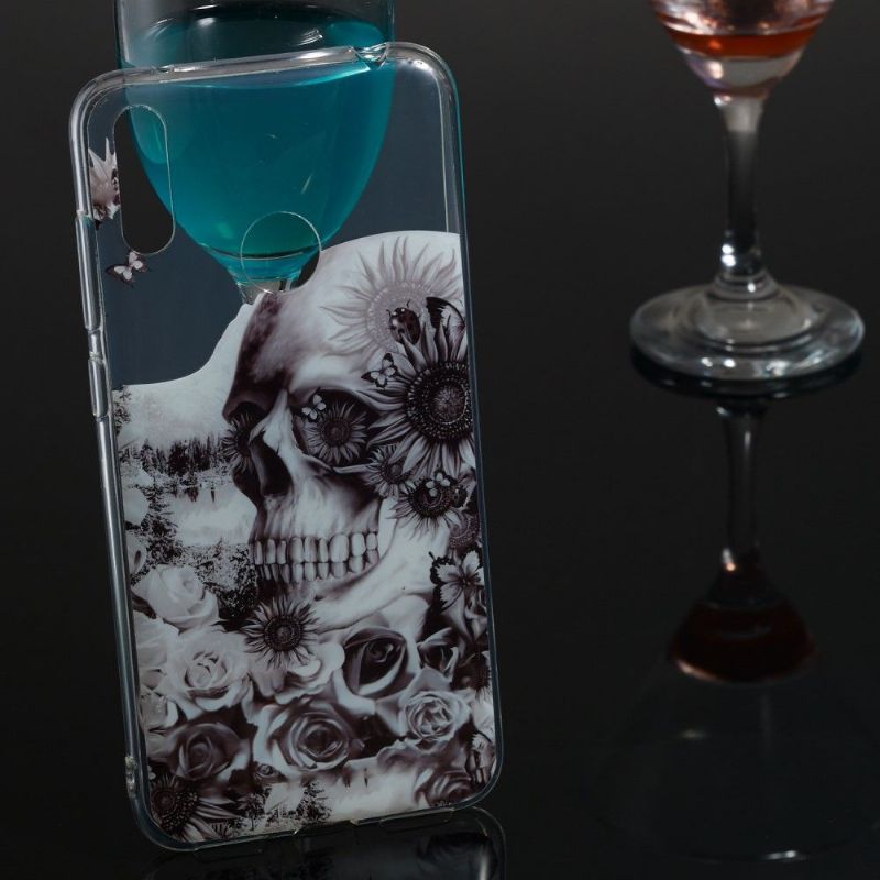 Huawei Y7 2019 - Coque tête de mort et fleurs