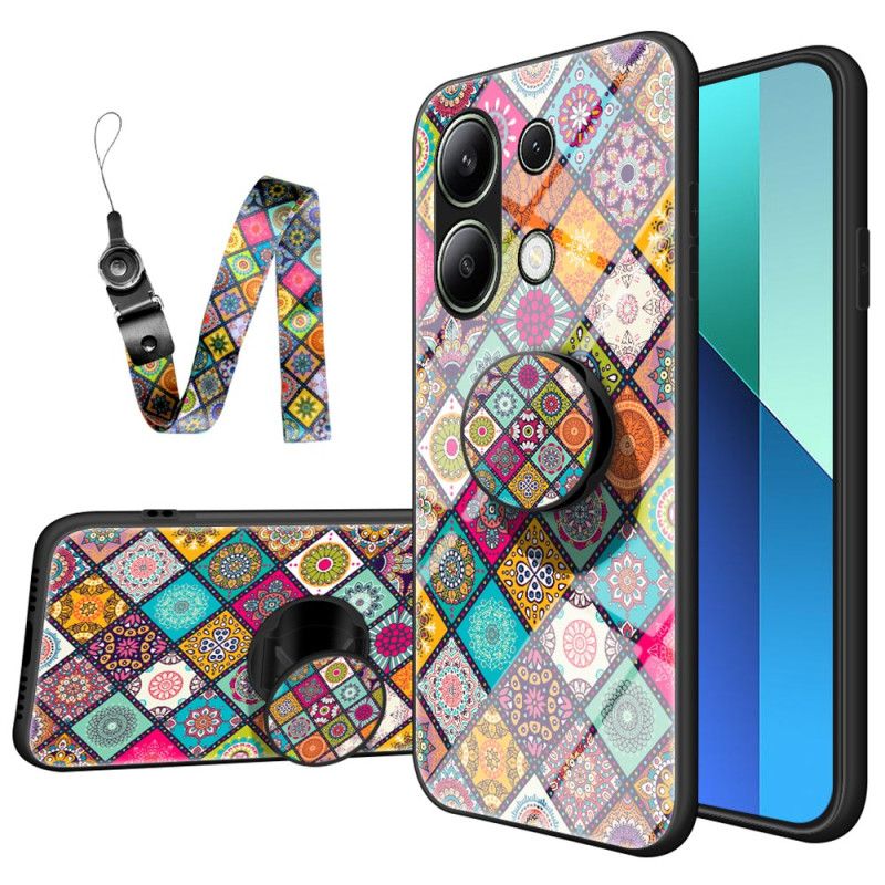 Coque Xiaomi Redmi Note 13 4G Anneau-Support et lanière Patchwork