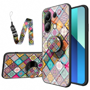 Coque Xiaomi Redmi Note 13 4G Anneau-Support et lanière Patchwork