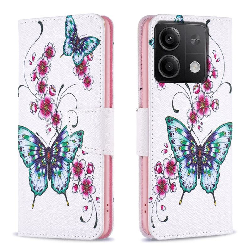 Housse Xiaomi Redmi Note 13 4G Fleurs de Pêcher et Papillons