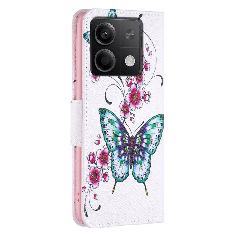 Housse Xiaomi Redmi Note 13 4G Fleurs de Pêcher et Papillons