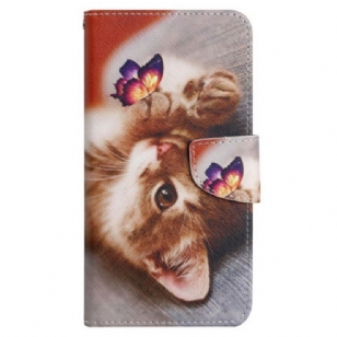 Housse Xiaomi Redmi Note 13 4G Papillon et Chat à Lanière