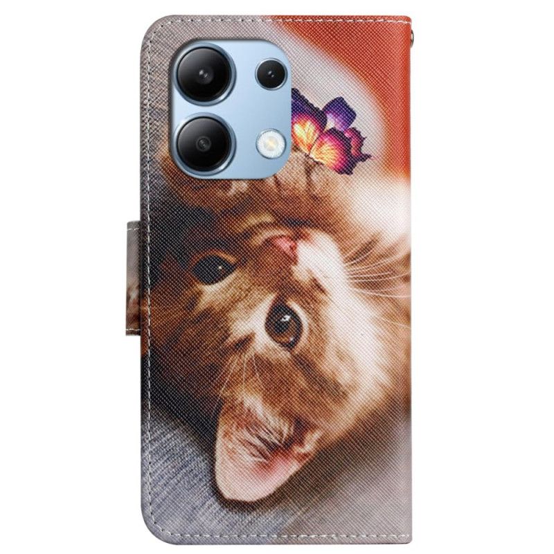 Housse Xiaomi Redmi Note 13 4G Papillon et Chat à Lanière