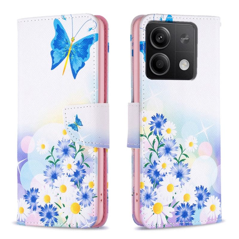 Housse Xiaomi Redmi Note 13 4G Papillon et Fleurs Aquarelle