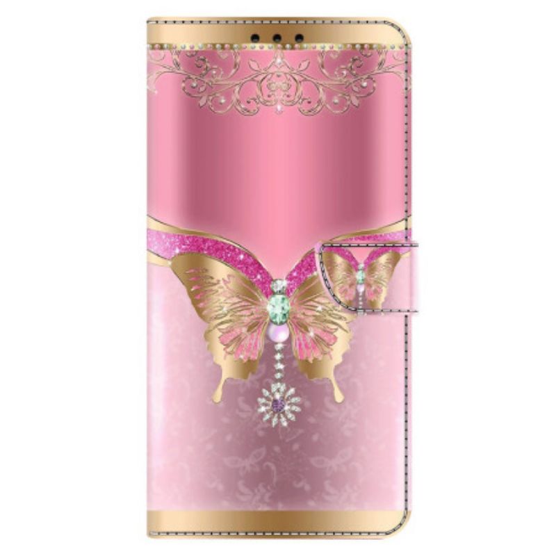 Housse Xiaomi Redmi Note 13 4G - Papillon Rose et Or