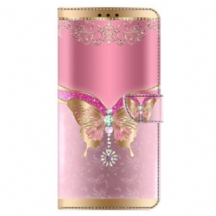 Housse Xiaomi Redmi Note 13 4G - Papillon Rose et Or