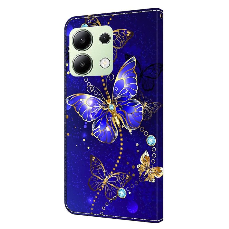 Housse Xiaomi Redmi Note 13 4G Papillons Diamant sur Fond Bleu