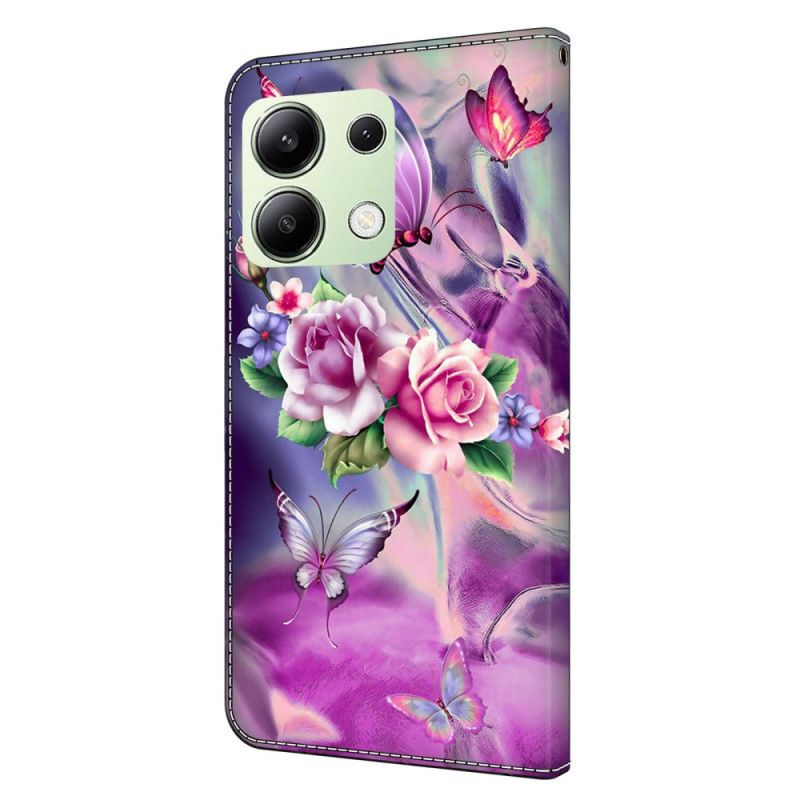 Housse Xiaomi Redmi Note 13 4G Papillons et Fleurs Violettes