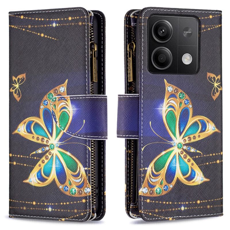 Housse Xiaomi Redmi Note 13 4G Portefeuille Papillons Strass