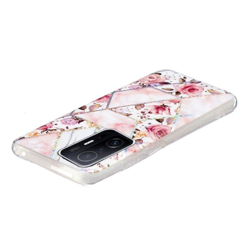 Coque Xiaomi 11T / 11T Pro silicone marbre et fleurs