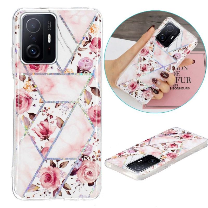 Coque Xiaomi 11T / 11T Pro silicone marbre et fleurs