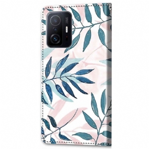 Housse Xiaomi 11T / 11T Pro Feuilles Vertes et Roses