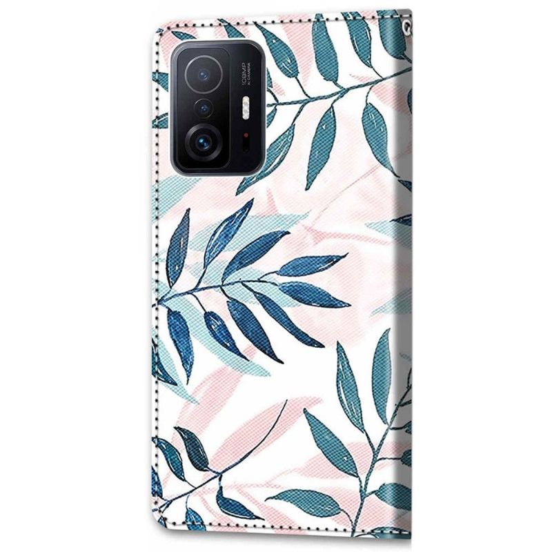 Housse Xiaomi 11T / 11T Pro Feuilles Vertes et Roses