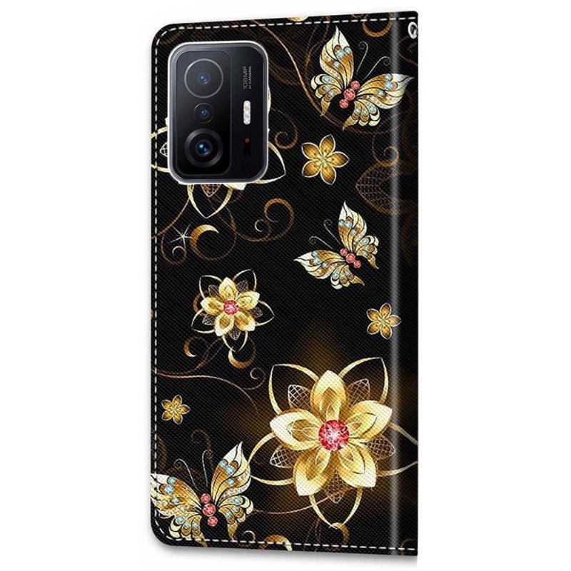 Xiaomi 11T / 11T Pro - Housse papillons et fleurs dorées