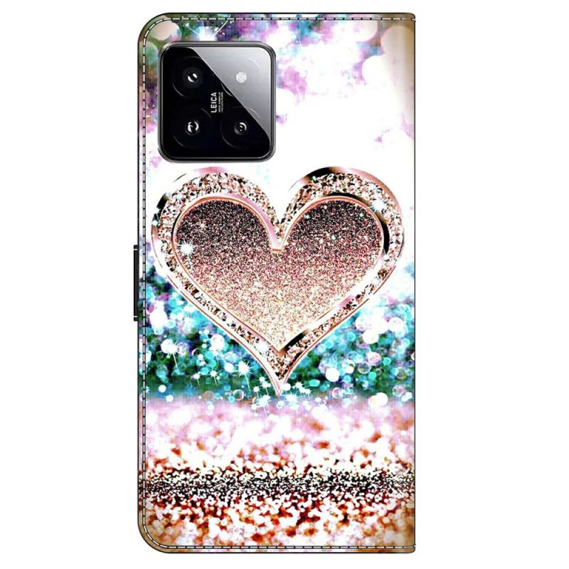 Housse Xiaomi 14 Coeur en Diamants Roses