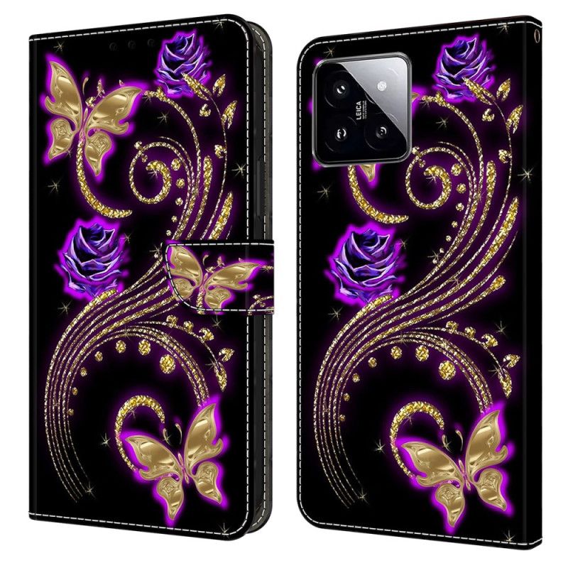 Housse Xiaomi 14 Fleurs violettes et Papillons