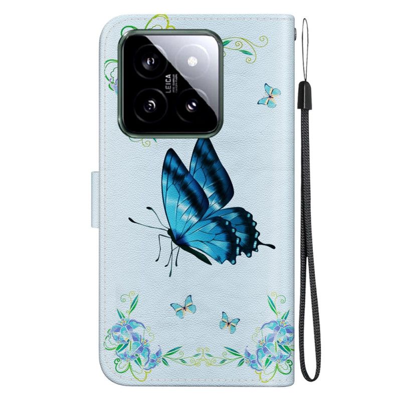 Housse Xiaomi 14 Papillon Bleu et Fleurs