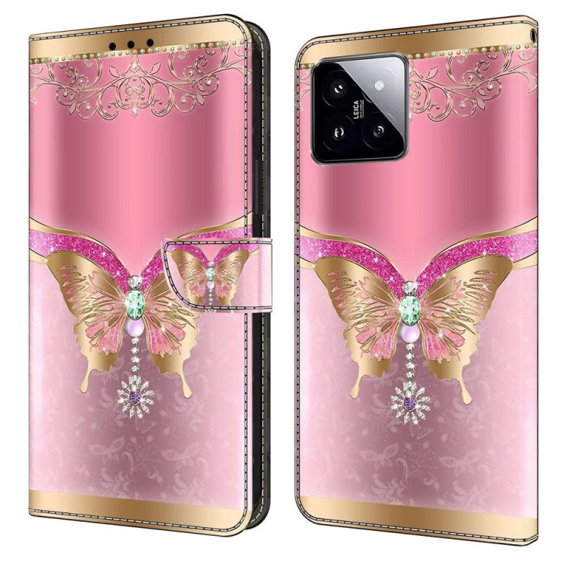 Housse Xiaomi 14 Papillon Or-Rose