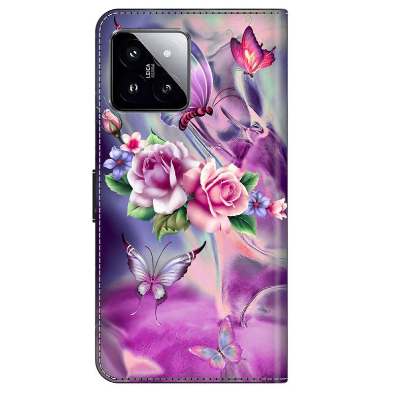 Housse Xiaomi 14 Papillons et Fleurs Violets