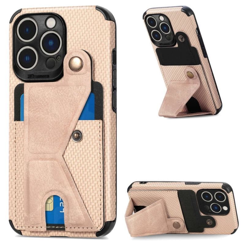 Coque iPhone 14 Pro Fibre Carbone Porte-Cartes Support