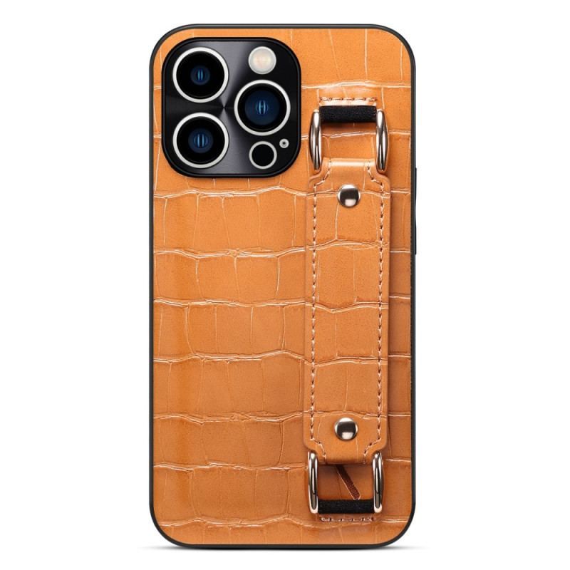 Coque iPhone 14 Pro Porte-Carte avec Sangle Support Croco