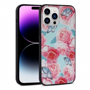 Coque iPhone 14 Pro Simili Cuir Florale