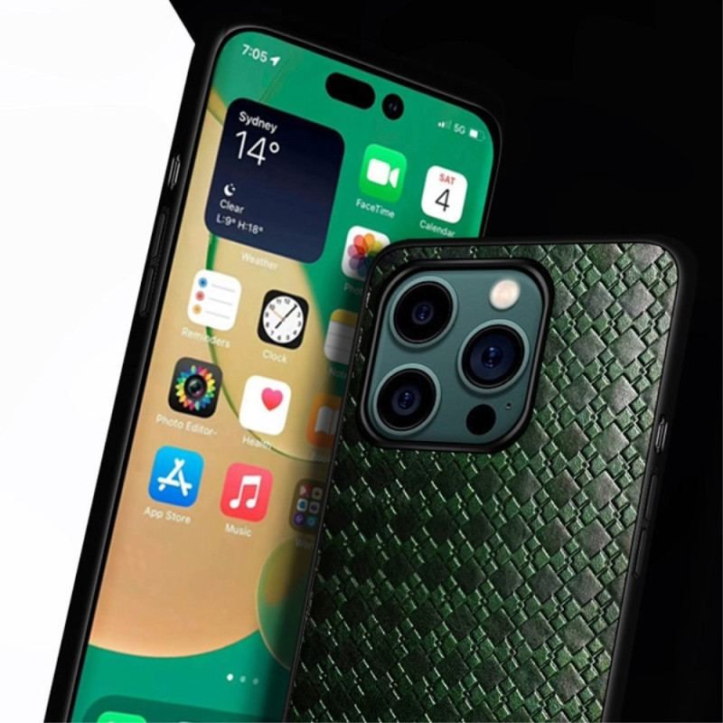 Coque iPhone 14 Pro Simili Cuir Tissé