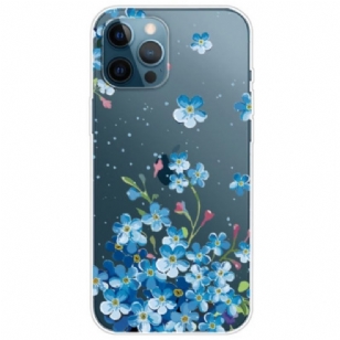 Coque iPhone 14 Pro Transparente Fleurs Bleues