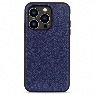 Coque iPhone 14 Pro Véritable Cuir Litchi