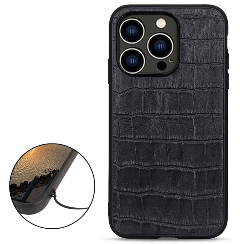 Coque iPhone 14 Pro Véritable Cuir Texture Crocodile