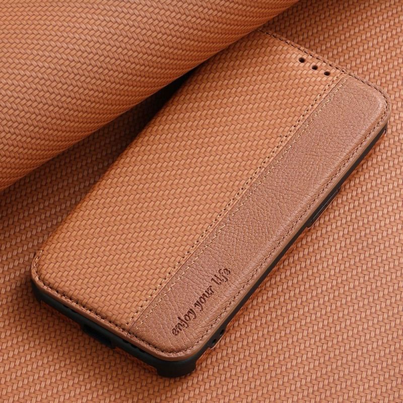 Flip Cover iPhone 14 Pro Fibre Carbone Fermoir Ventouse