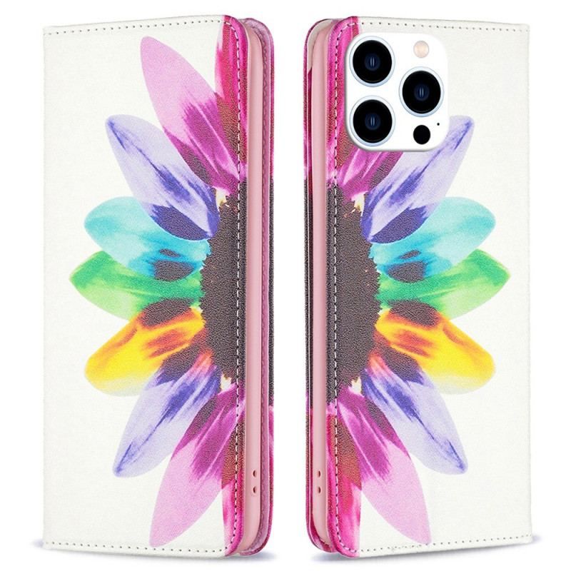 Flip Cover iPhone 14 Pro Fleur Aquarelle