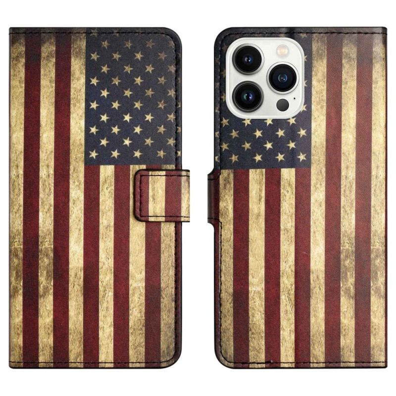 Housse iPhone 14 Pro Drapeau Américain Vintage