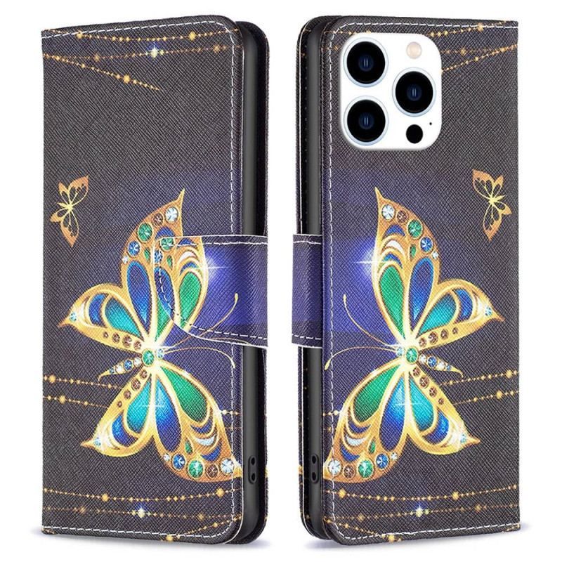 Housse iPhone 14 Pro Papillon Doré