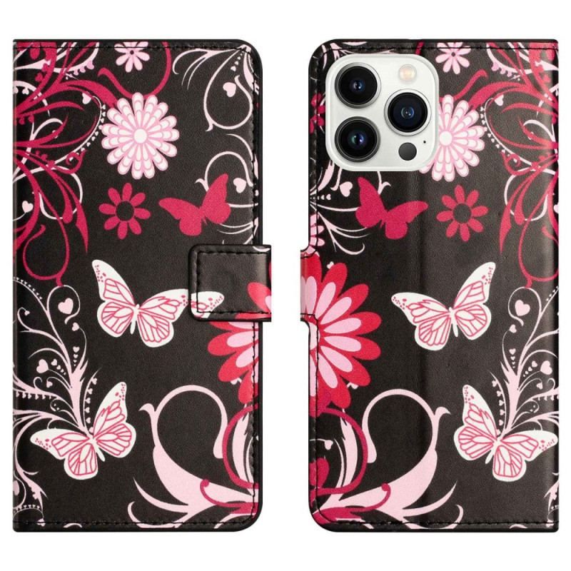 Housse iPhone 14 Pro Papillons Noirs et Blancs