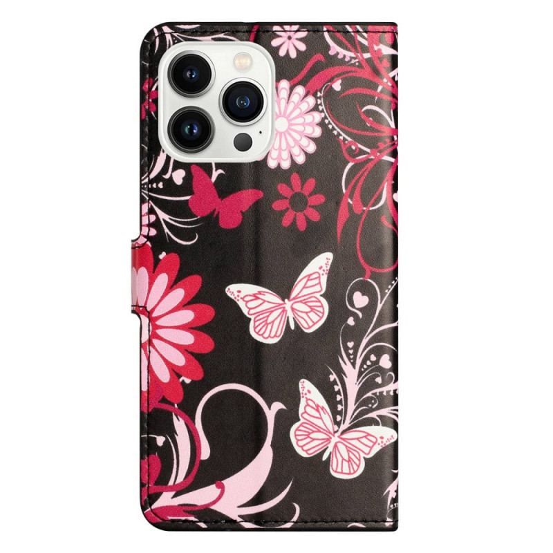 Housse iPhone 14 Pro Papillons Noirs et Blancs