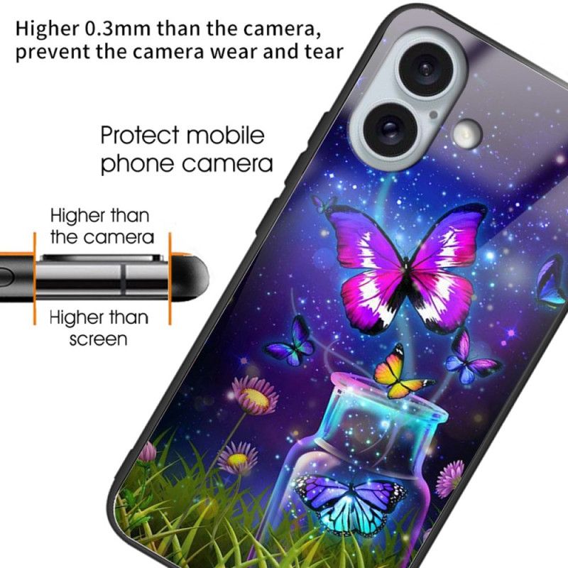 Coque iPhone 16 Plus Verre Trempé Bouteille et Papillon