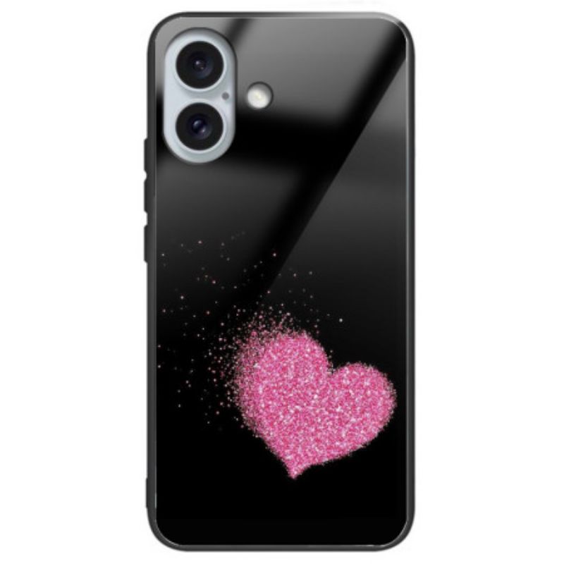 Coque iPhone 16 Plus Verre Trempé Coeur Rose