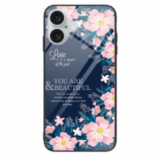 Coque iPhone 16 Plus Verre Trempé Fleurs Roses