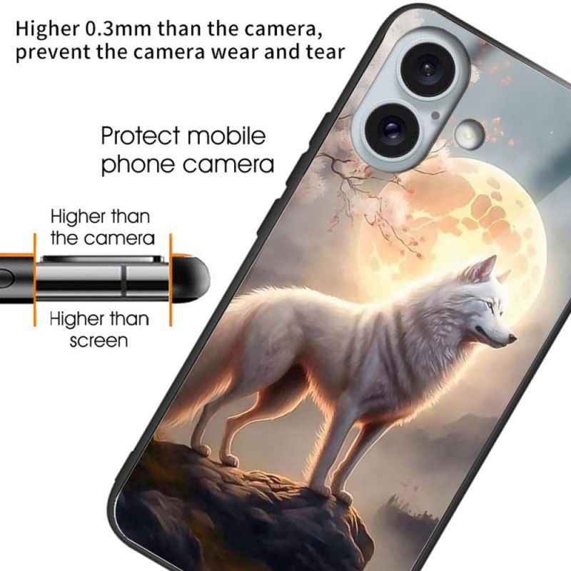 Coque iPhone 16 Plus Verre Trempé Loup au Clair de Lune