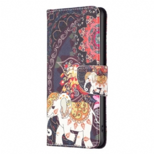 Coque Portefeuille avec Motif pour iPhone 16 Plus - Fleur et Éléphant